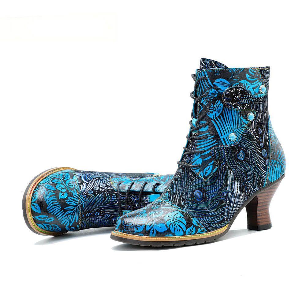 Blue Embossed Leather And Warm Brocade Comfy Ankle Boots – product view 7
