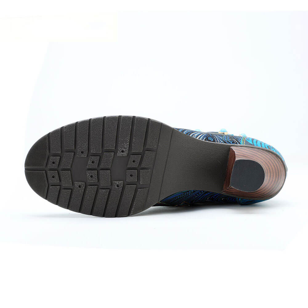 Blue Embossed Leather And Warm Brocade Comfy Ankle Boots – product view 12