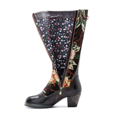 Leather Handmade Embossed Adjustable Boots
