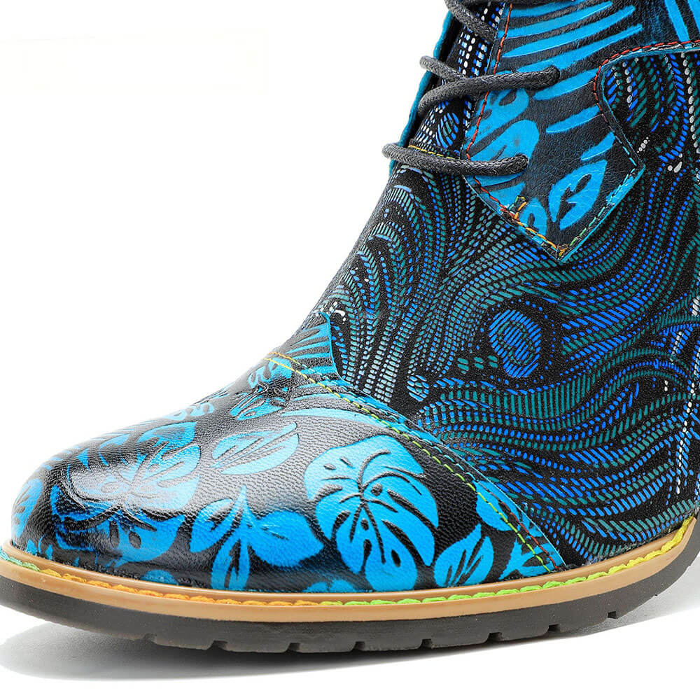 Blue Embossed Leather And Warm Brocade Comfy Ankle Boots – product view 13