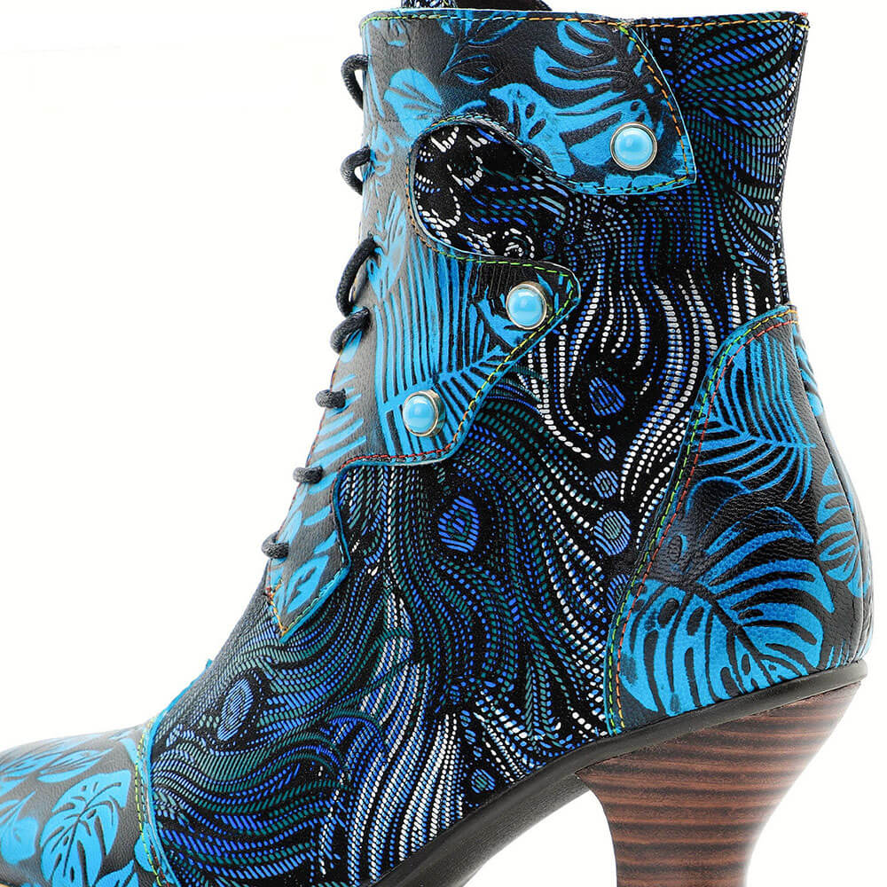 Blue Embossed Leather And Warm Brocade Comfy Ankle Boots – product view 14