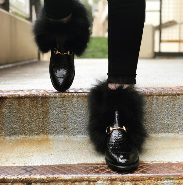 Vinci Leather The Izmir Black Patent Leather Natural Fur Mid Calf Women  Boot – product view 4