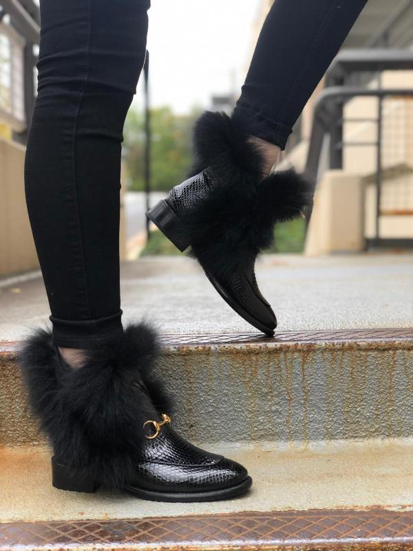 Vinci Leather The Izmir Black Patent Leather Natural Fur Mid Calf Women  Boot – product view 5