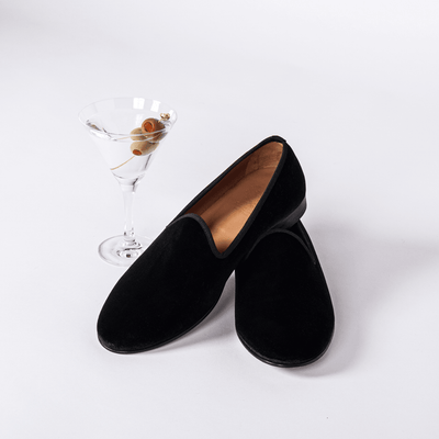 Del Toro Shoes Men's Black Velvet Slipper II With Black Grosgrain Stripe