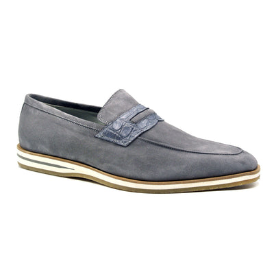 Zelli Italia 11-020-GRY MEO 3 Sueded Goatskin Penny Loafer, Gray Side View