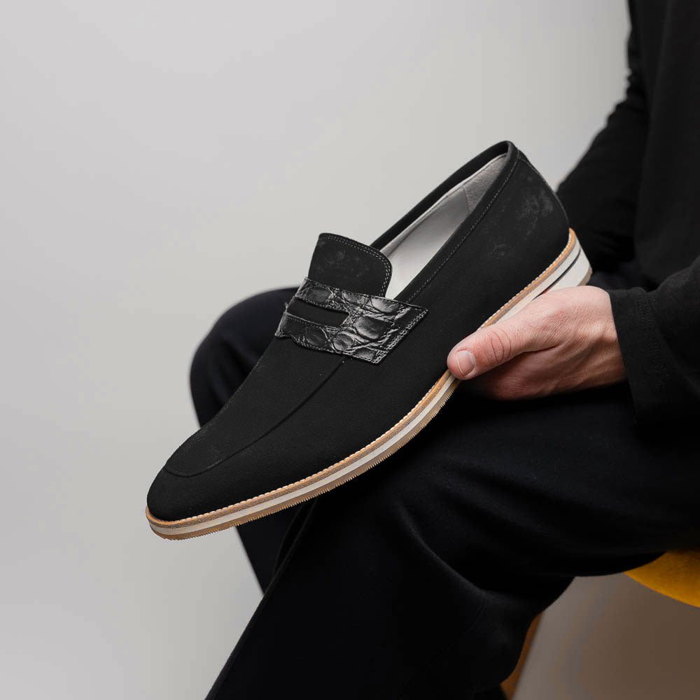 Zelli Italia 11-020-BLK MEO 3 Sueded Goatskin Penny Loafer, Black View 10