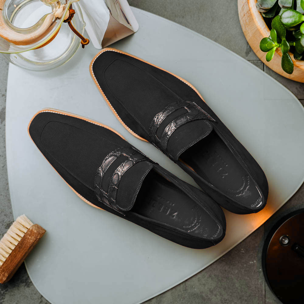 Zelli Italia 11-020-BLK MEO 3 Sueded Goatskin Penny Loafer, Black View 18