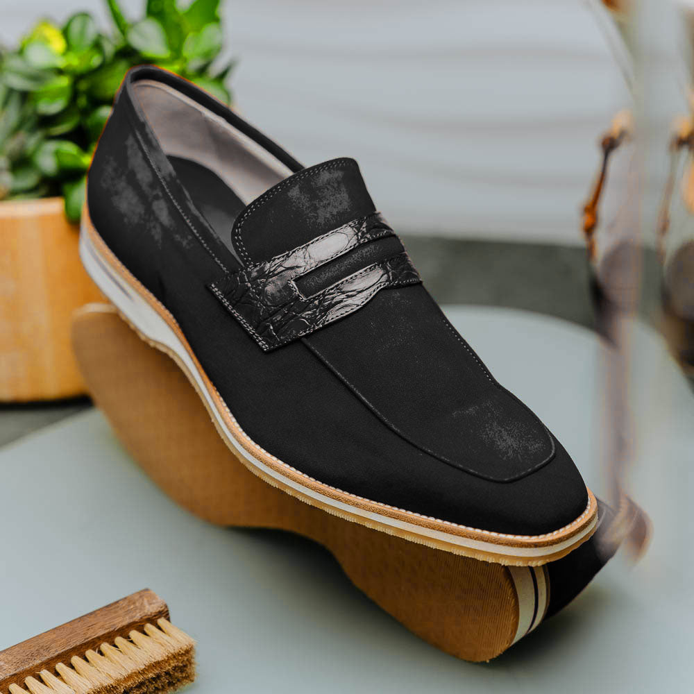 Zelli Italia 11-020-BLK MEO 3 Sueded Goatskin Penny Loafer, Black View 11