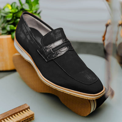 Zelli Italia 11-020-BLK MEO 3 Sueded Goatskin Penny Loafer, Black View 11