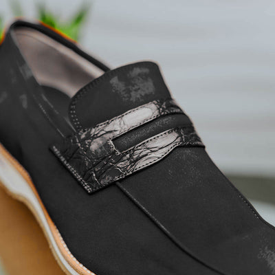 Zelli Italia 11-020-BLK MEO 3 Sueded Goatskin Penny Loafer, Black View 12