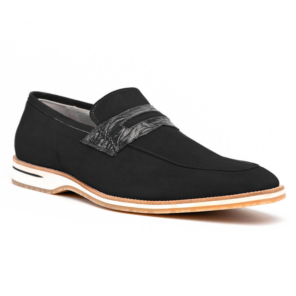 Zelli Italia 11-020-BLK MEO 3 Sueded Goatskin Penny Loafer, Black Side View