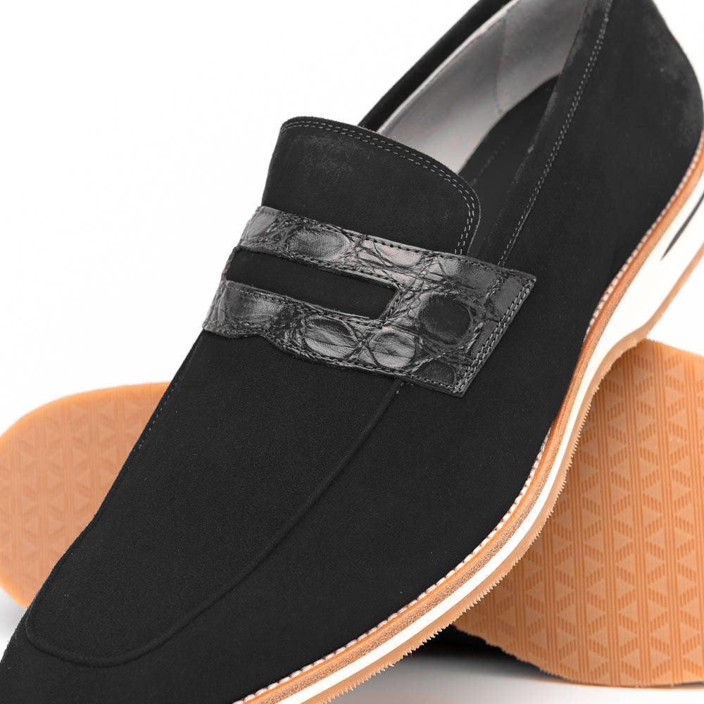 Zelli Italia 11-020-BLK MEO 3 Sueded Goatskin Penny Loafer, Black Back View