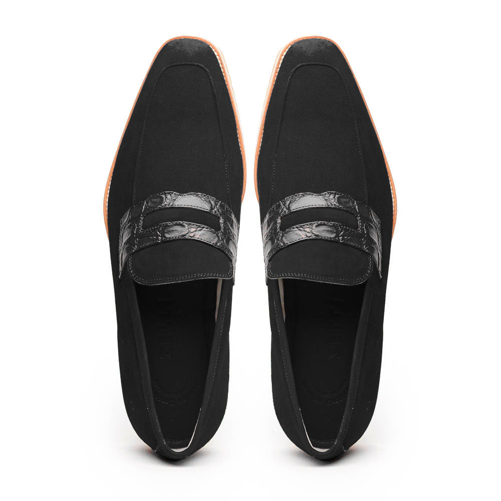 Zelli Italia 11-020-BLK MEO 3 Sueded Goatskin Penny Loafer, Black Detail View