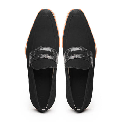 Zelli Italia 11-020-BLK MEO 3 Sueded Goatskin Penny Loafer, Black Detail View