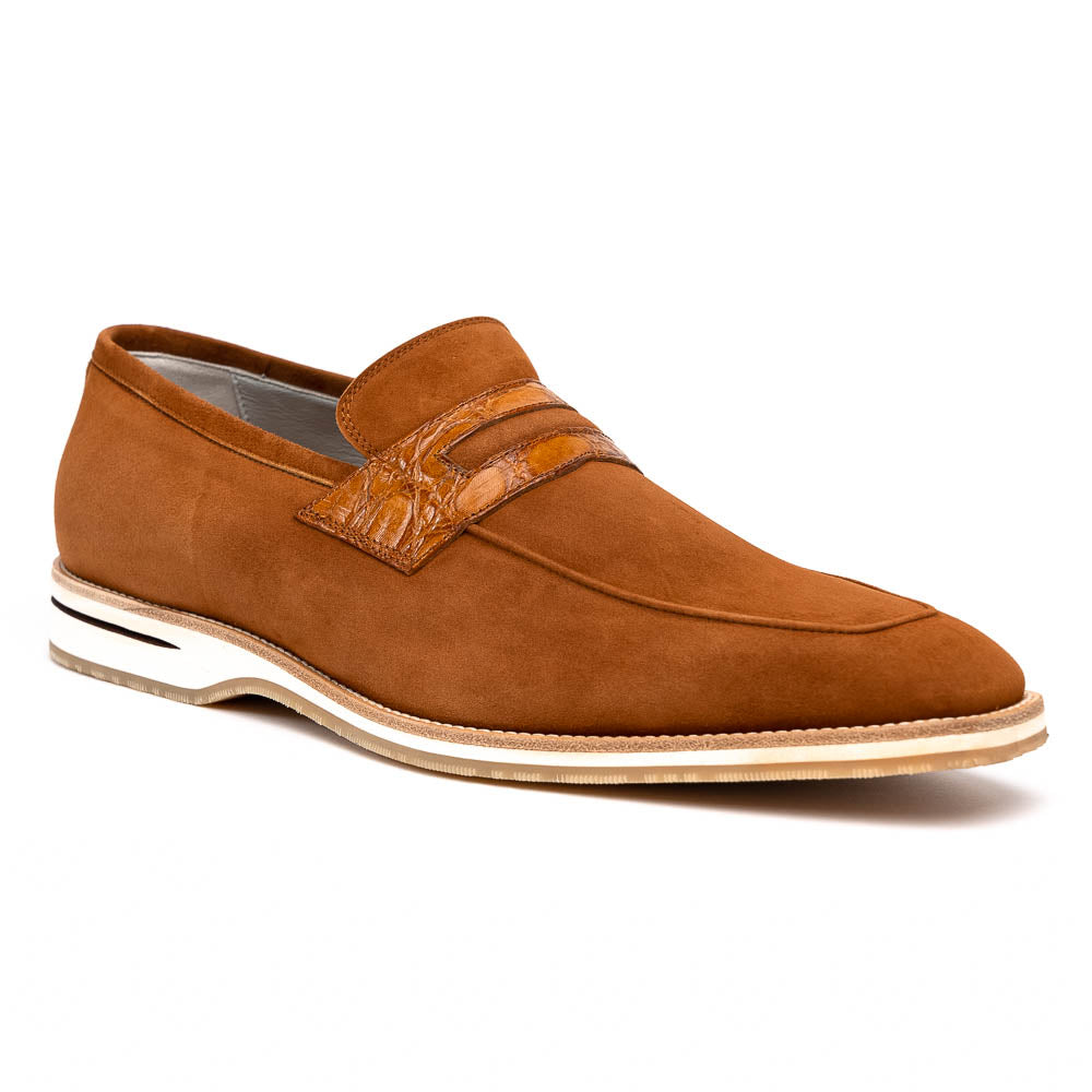 Zelli Italia 11-020-CGN MEO 3 Sueded Goatskin Penny Loafer, Cognac Side View