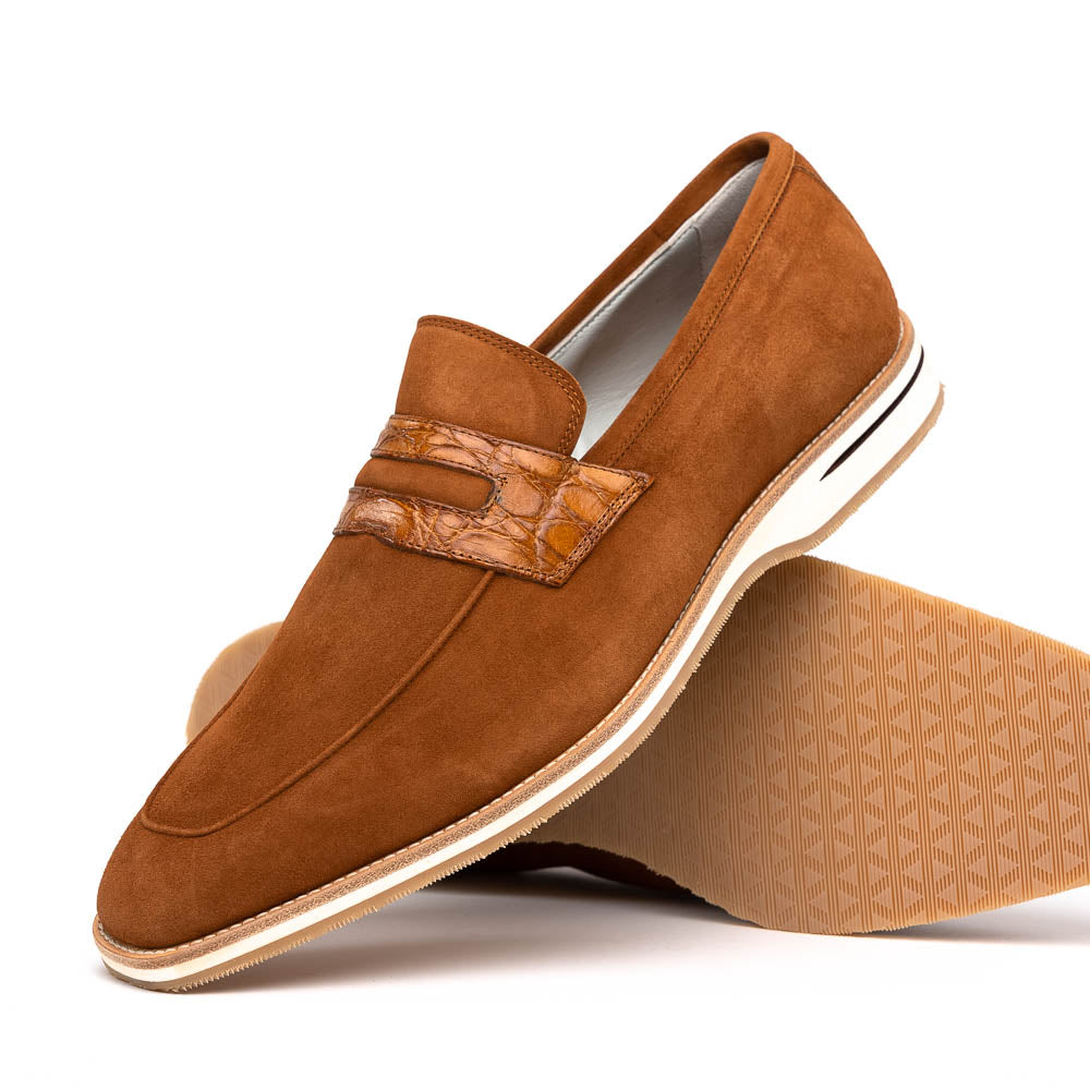 Zelli Italia 11-020-CGN MEO 3 Sueded Goatskin Penny Loafer, Cognac Angled View