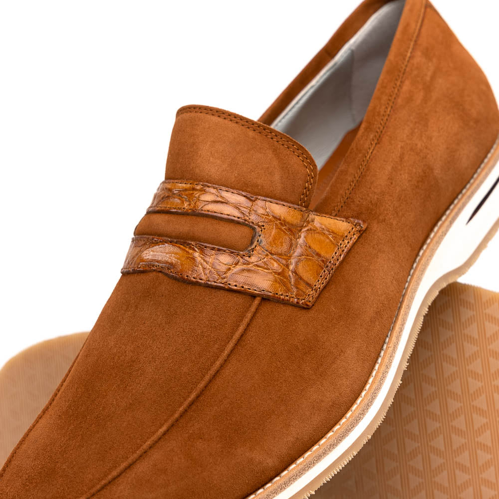 Zelli Italia 11-020-CGN MEO 3 Sueded Goatskin Penny Loafer, Cognac Back View