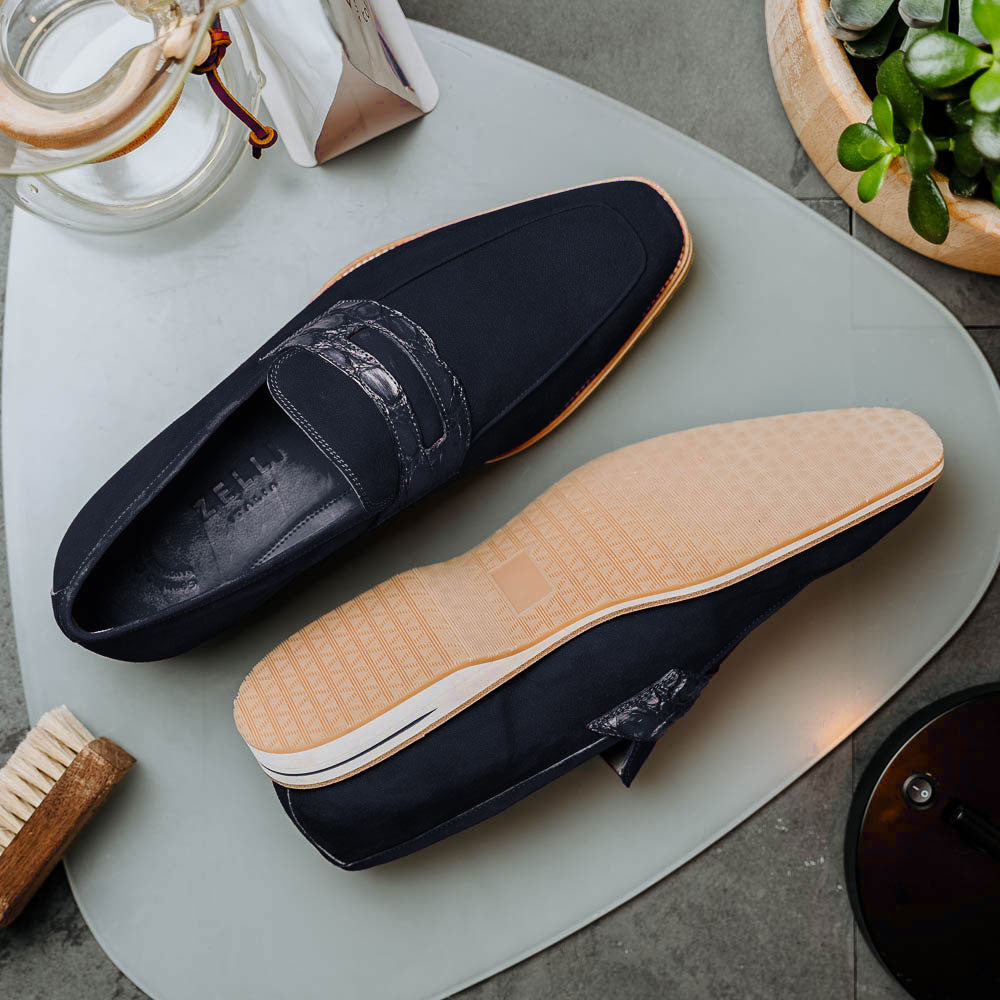 Zelli Italia 11-020-NVY MEO 3 Sueded Goatskin Penny Loafer, Navy View 18