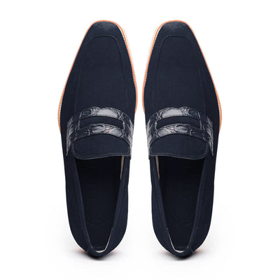 Zelli Italia 11-020-NVY MEO 3 Sueded Goatskin Penny Loafer, Navy Detail View