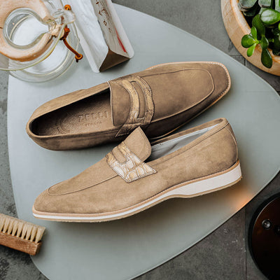 Zelli Italia 11-020-TPE MEO 3 Sueded Goatskin Penny Loafer, Taupe View 13