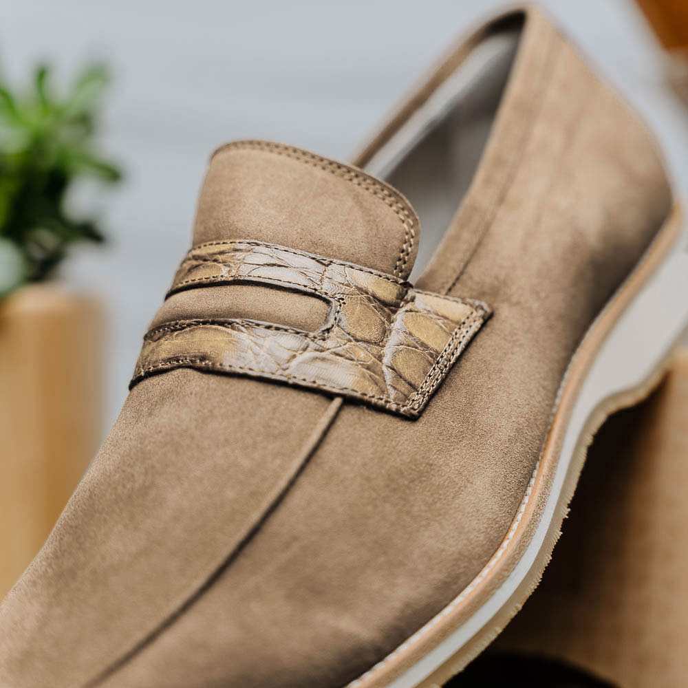 Zelli Italia 11-020-TPE MEO 3 Sueded Goatskin Penny Loafer, Taupe Lifestyle View