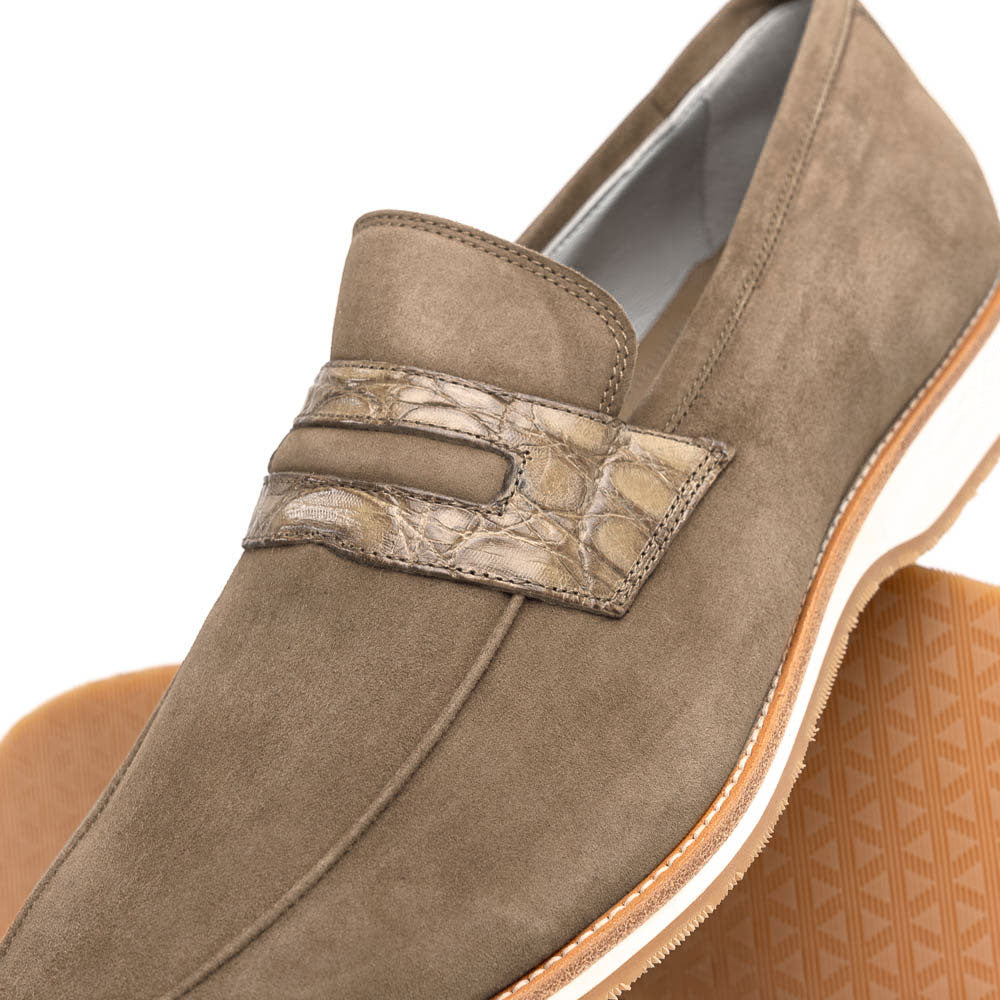 Zelli Italia 11-020-TPE MEO 3 Sueded Goatskin Penny Loafer, Taupe Back View