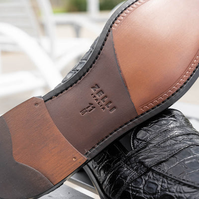 Zelli Italia 11-119-BKM (BLK) TUSCANY Crocodile Penny Loafer, Black View 10