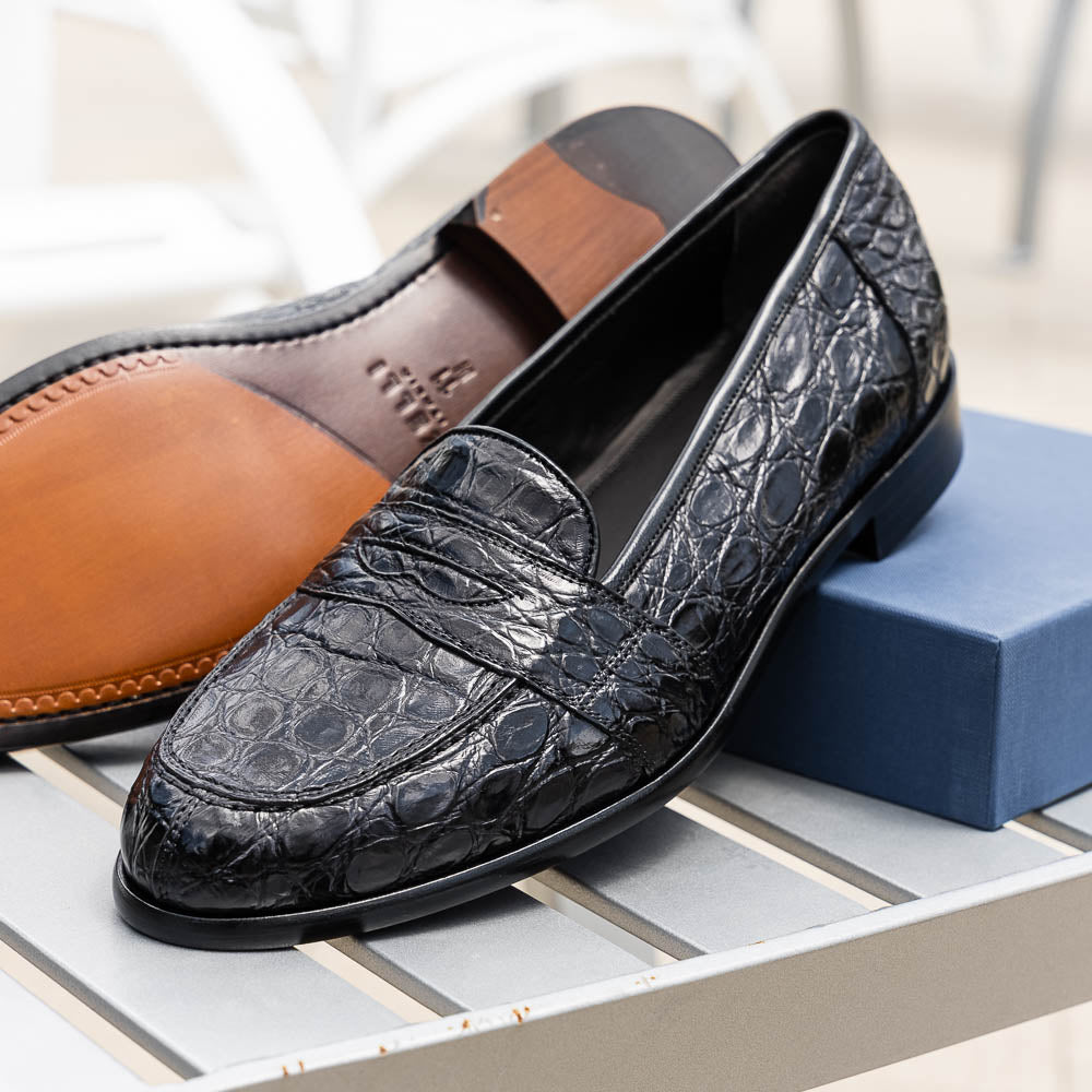 Zelli Italia 11-119-BKM (BLK) TUSCANY Crocodile Penny Loafer, Black View 11