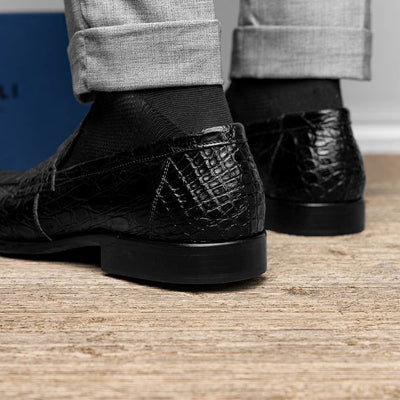 Zelli Italia 11-201-BKM ROMA Crocodile Penny Loafer, Black Bottom View