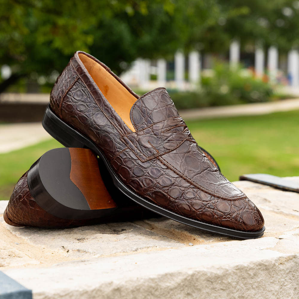 Zelli Italia 11-201-CGM ROMA Crocodile Penny Loafer, Cognac Lifestyle View