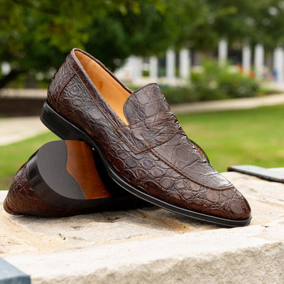 Zelli Italia 11-201-CGM ROMA Crocodile Penny Loafer, Cognac Lifestyle View