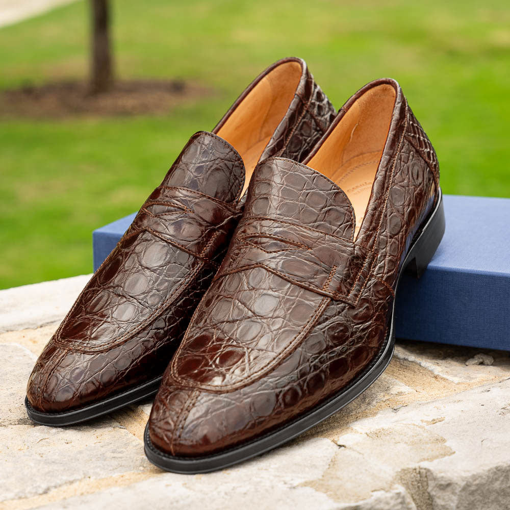 Zelli Italia 11-201-CGM ROMA Crocodile Penny Loafer, Cognac View 12