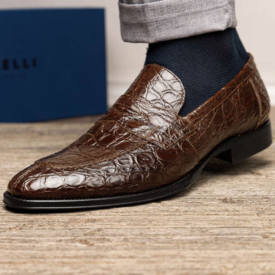 Zelli Italia 11-201-CGM ROMA Crocodile Penny Loafer, Cognac Top View