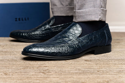 Zelli Italia 11-201-NVY ROMA Crocodile Penny Loafer, Navy View 9