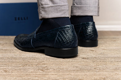 Zelli Italia 11-201-NVY ROMA Crocodile Penny Loafer, Navy View 10