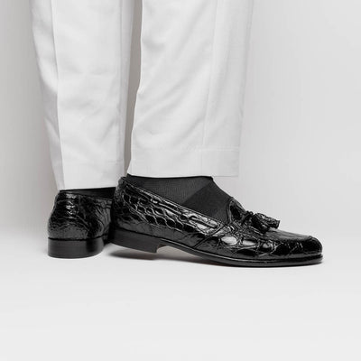 Zelli Italia 11-582-BLK FRANCO Crocodile Tassel Loafer, Black View 9