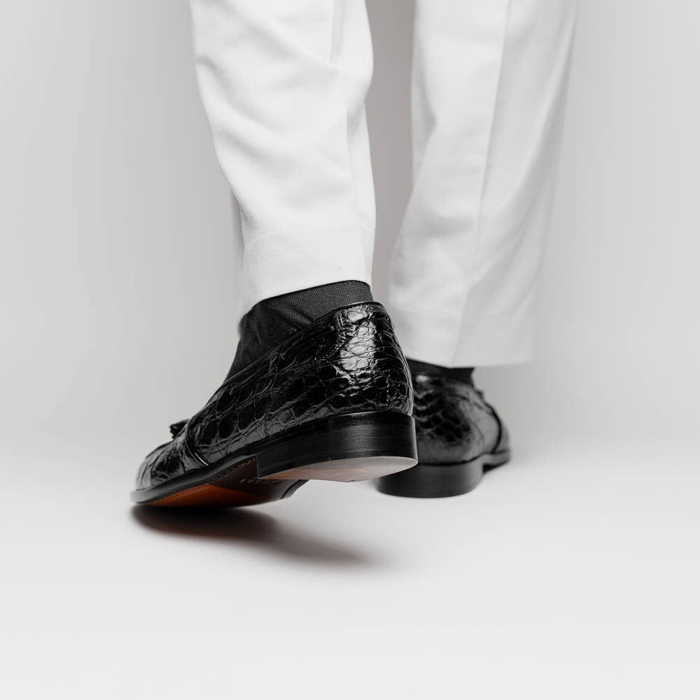 Zelli Italia 11-582-BLK FRANCO Crocodile Tassel Loafer, Black Lifestyle View