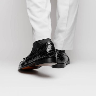 Zelli Italia 11-582-BLK FRANCO Crocodile Tassel Loafer, Black Lifestyle View