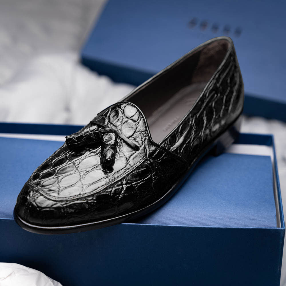 Zelli Italia 11-582-BLK FRANCO Crocodile Tassel Loafer, Black View 11