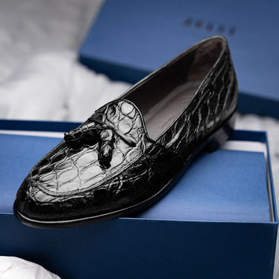 Zelli Italia 11-582-BLK FRANCO Crocodile Tassel Loafer, Black View 11