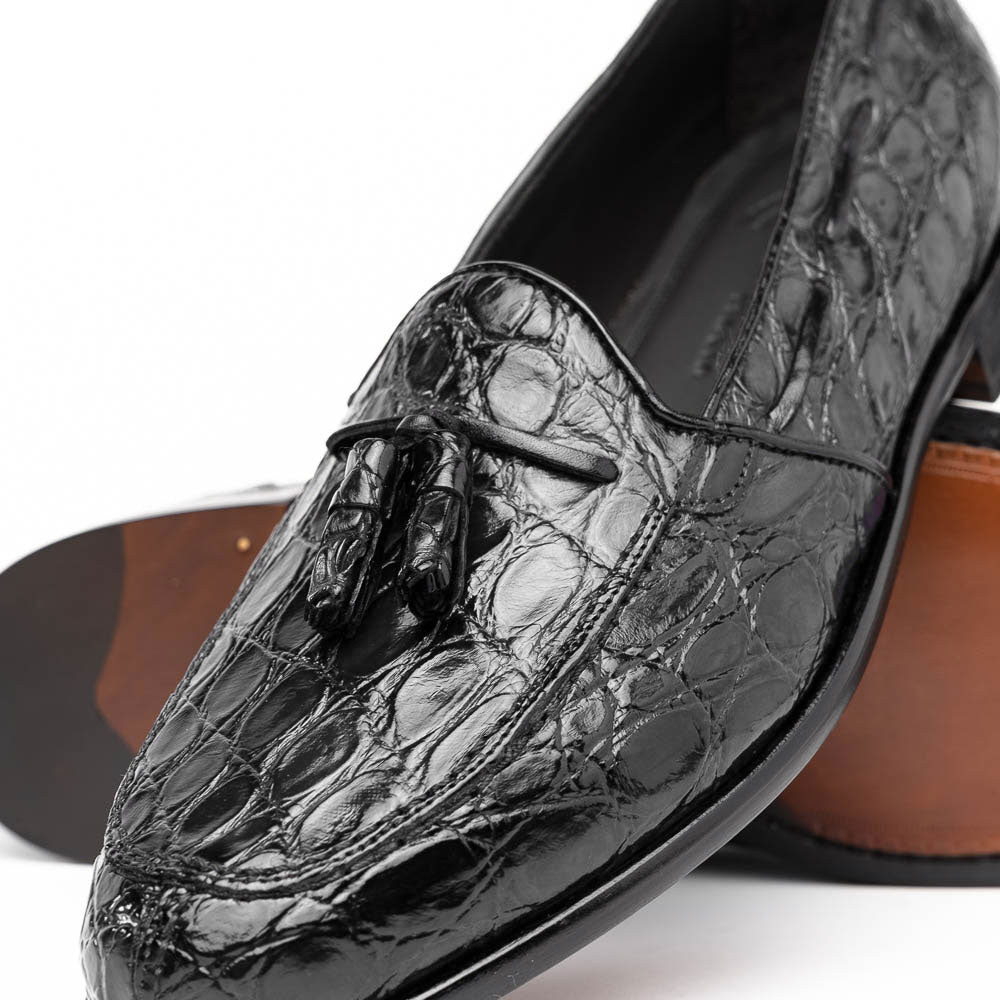 Zelli Italia 11-582-BLK FRANCO Crocodile Tassel Loafer, Black Back View