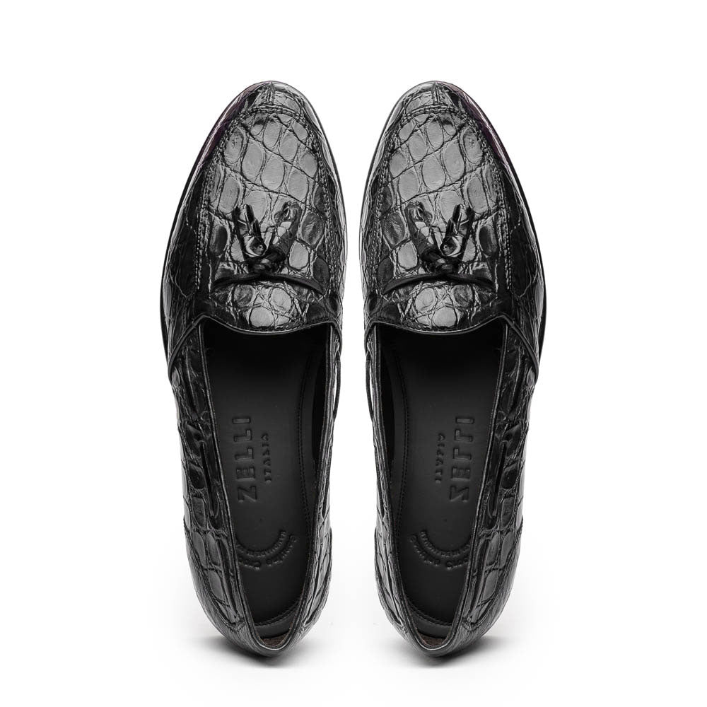 Zelli Italia 11-582-BLK FRANCO Crocodile Tassel Loafer, Black Detail View