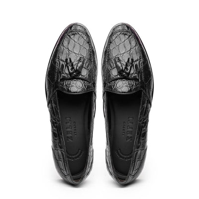 Zelli Italia 11-582-BLK FRANCO Crocodile Tassel Loafer, Black Detail View