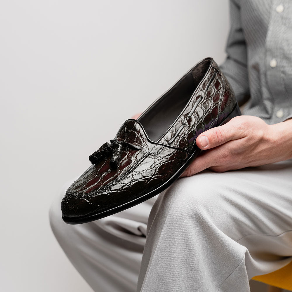 Zelli Italia 11-582-NIC FRANCO Crocodile Tassel Loafer, Nicotine View 9