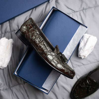 Zelli Italia 11-582-NIC FRANCO Crocodile Tassel Loafer, Nicotine View 11