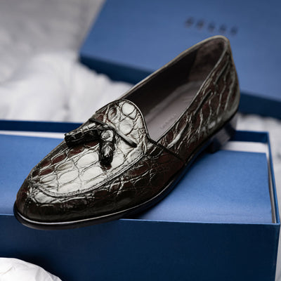 Zelli Italia 11-582-NIC FRANCO Crocodile Tassel Loafer, Nicotine View 12