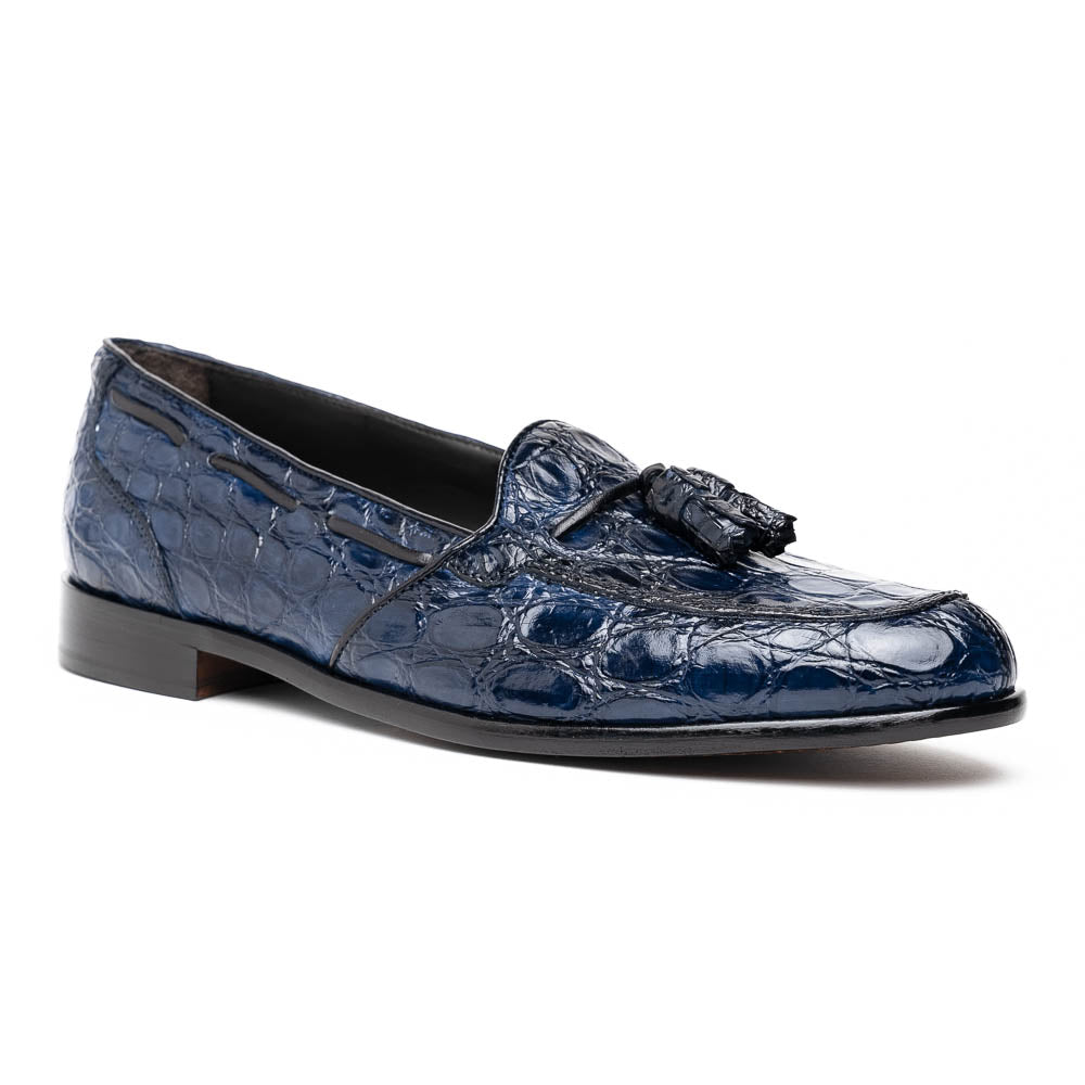 Zelli Italia 11-582-NVY FRANCO Crocodile Tassel Loafer, Navy Side View