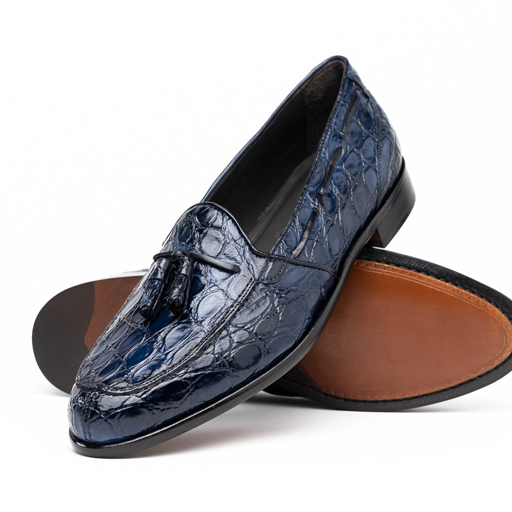 Zelli Italia 11-582-NVY FRANCO Crocodile Tassel Loafer, Navy Angled View