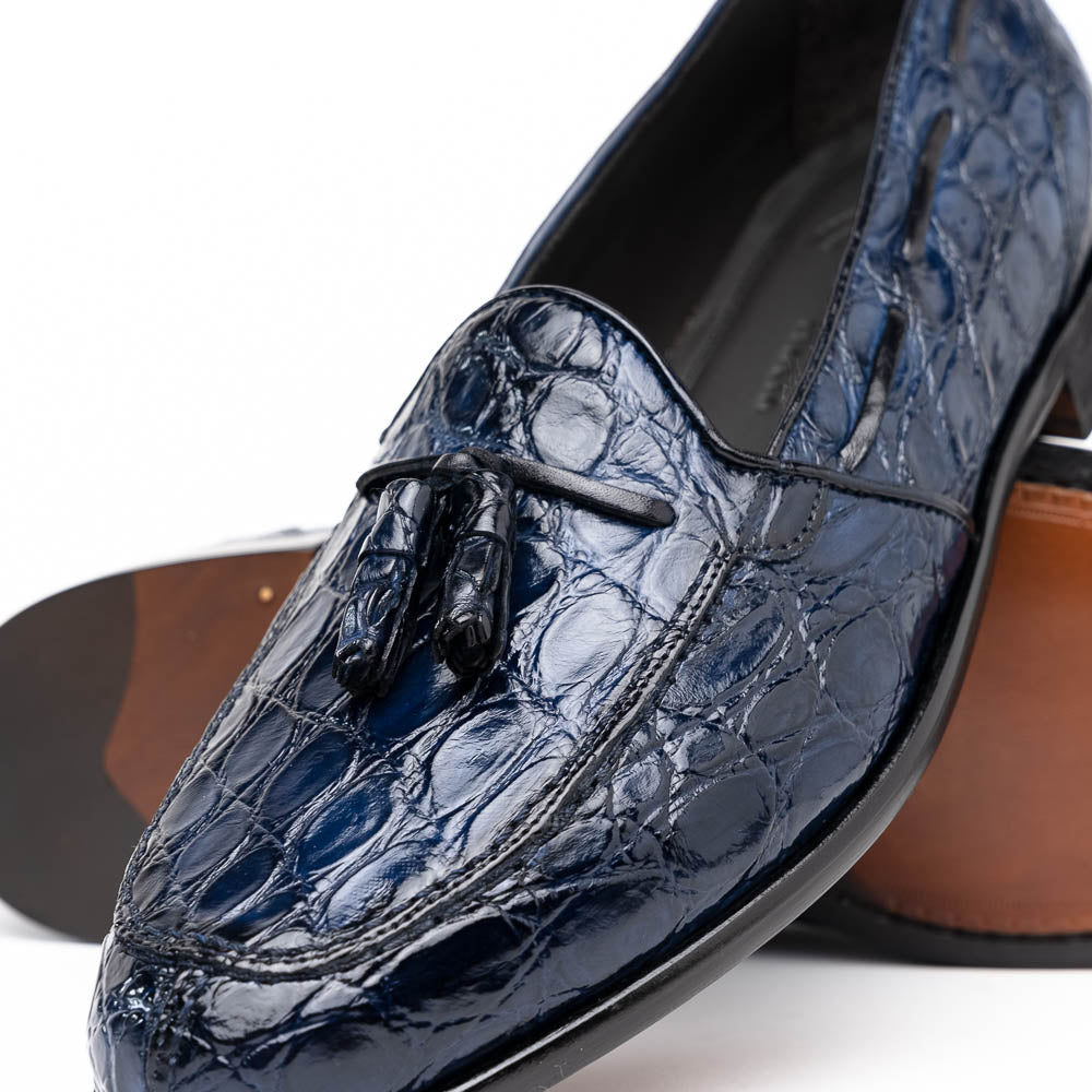 Zelli Italia 11-582-NVY FRANCO Crocodile Tassel Loafer, Navy Back View
