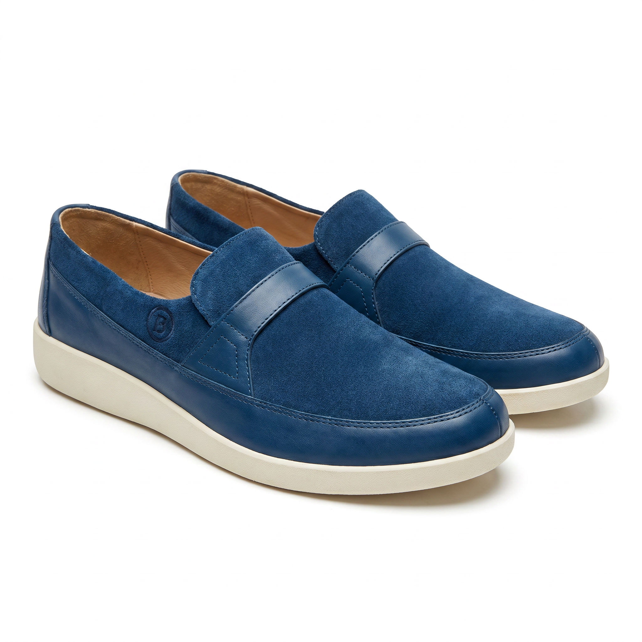 Johnny Famous Bally Style Tribeca Men’s Navy Blue Leather and Suede Slip Ons